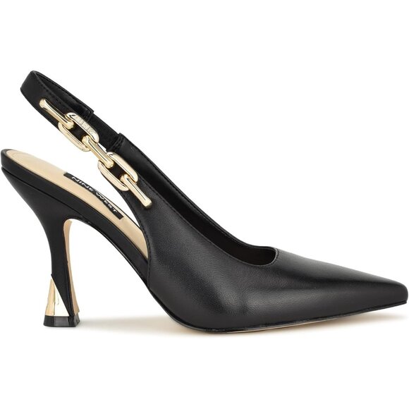 Nine West Womens Black 001 Leather Closed Pointed Toe Sling Back Veroni Pump - Picture 5 of 6